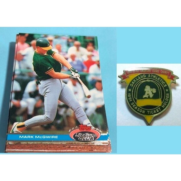 1991 A's Season Ticket holder pin & Big Mac 1991 Stadium Club card - Picture 1 of 5